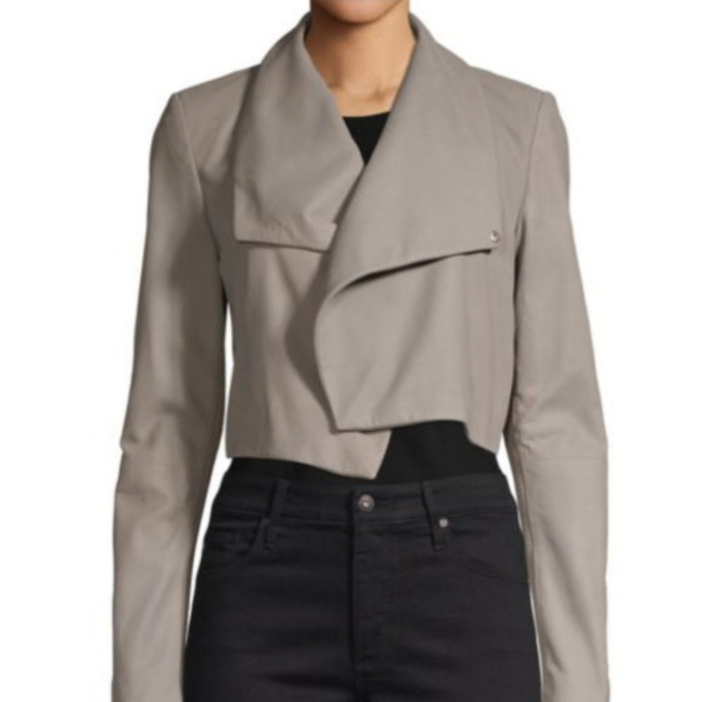 Lamarque Taupe Cropped Leather Jacket